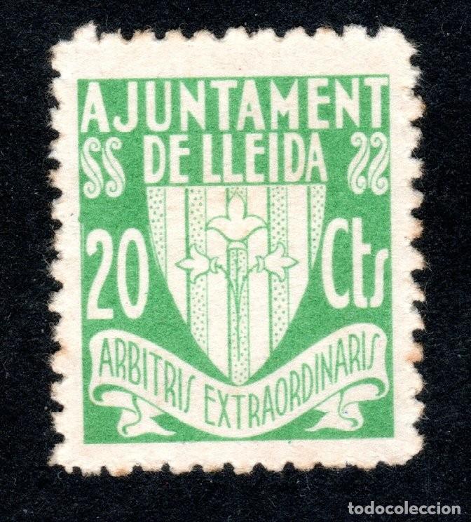 Sellos: AJUNTAMENT DE LLEIDA. ARBITRIS EXTRAORDINARIS. 20 CTS. EXTRAORDINARIAMENTE RARO.