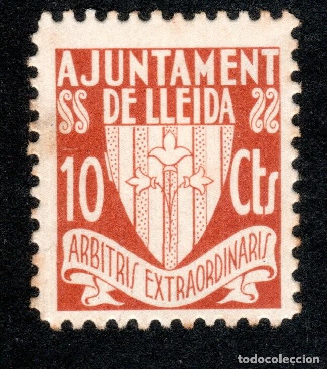Sellos: AJUNTAMENT DE LLEIDA. ARBITRIS EXTRAORDINARIS. 10 CTS. EXTRAORDINARIAMENTE RARO.