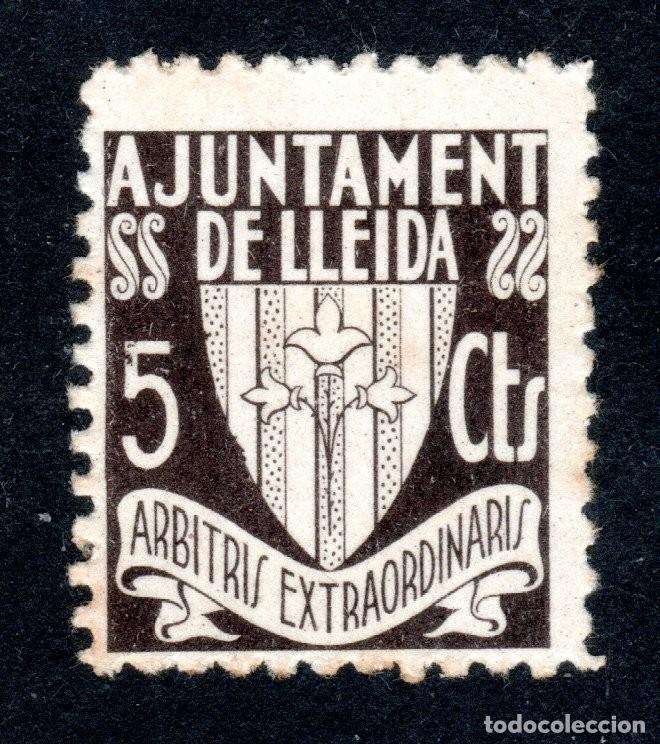 Sellos: AJUNTAMENT DE LLEIDA. ARBITRIS EXTRAORDINARIS. 5 CTS. EXTRAORDINARIAMENTE RARO.