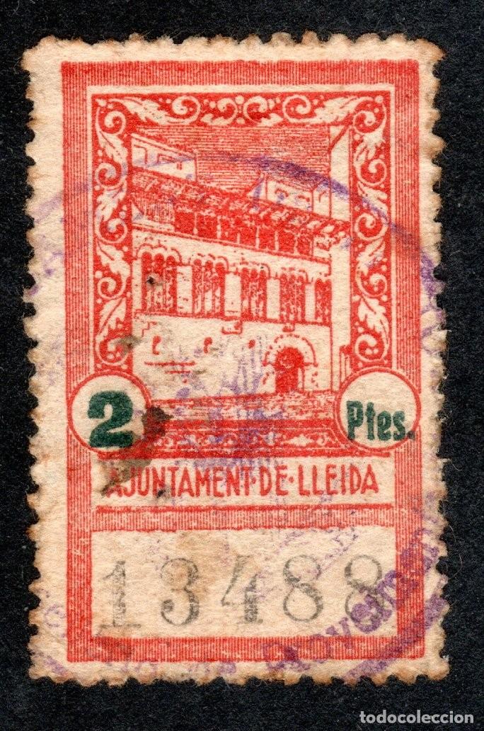 Sellos: AJUNTAMENT DE LLEIDA. 2 PTES. EXTRAORDINARIAMENTE RARO.