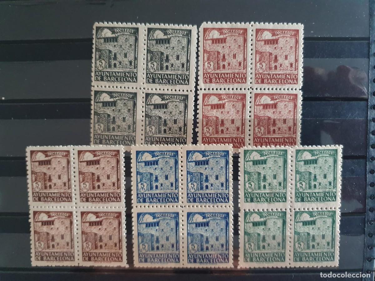 Sellos: BLOQUE 4 SERIE COMPLETA BARCELONA EDIFIL 42 ** A 46 ** A&Ntilde;O 1943 CASA PADELLAS