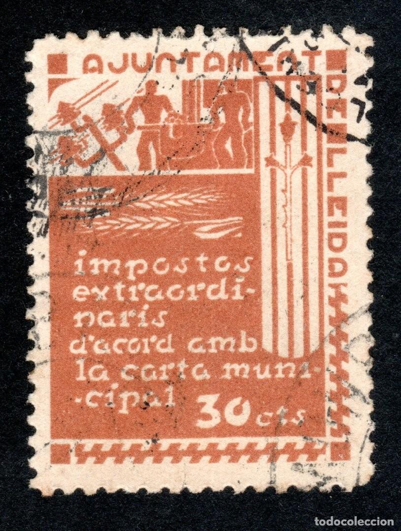 Sellos: AJUNTAMENT DE LLEIDA. IMPOSTOS EXTRAORDINARIS. 30 C&Egrave;NTIMS. EXTRAORDINARIAMENTE RARO.