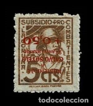 Sellos: Guerra Civil LA CORU&Ntilde;A Fesofi n&ordm; 53i SUBSIDIO PRO COMBATIENTES color ORO (Sobrecarga INVERTIDA) HOM