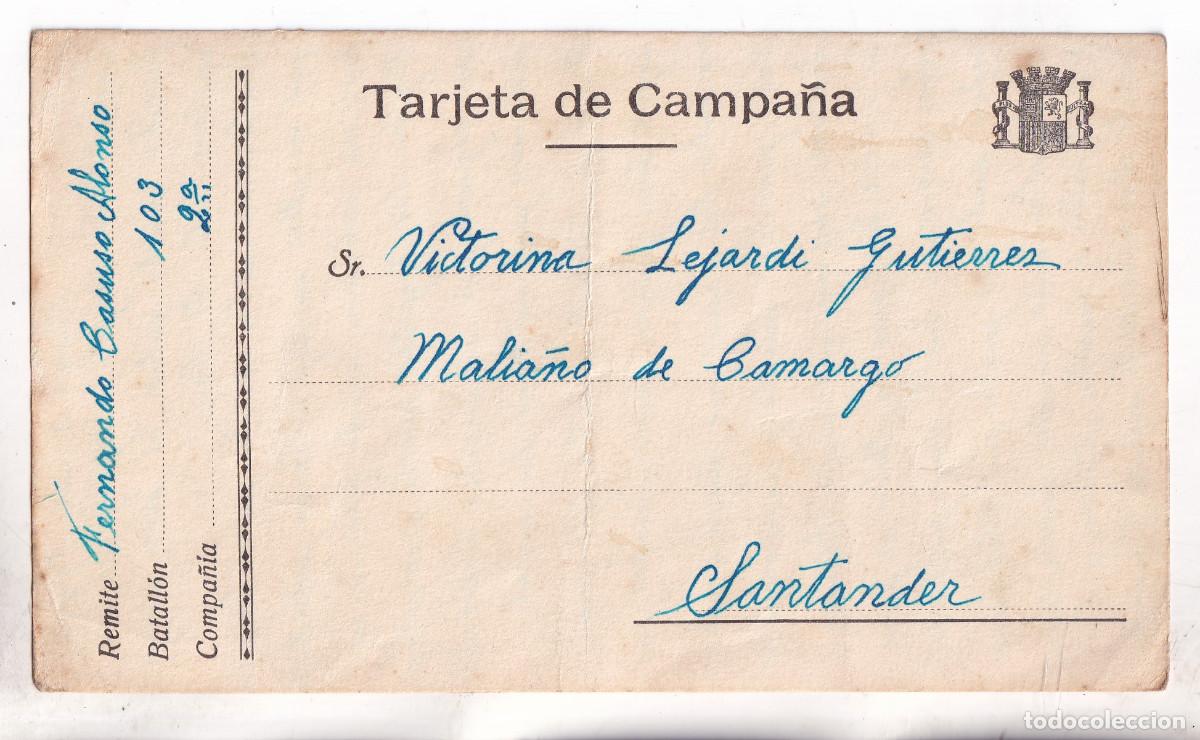 Sellos: TARJETA DE CAMPA&Ntilde;A DE UN SOLDADOO REPUBLICANO DEL BATALL&Oacute;N 103. 1937. MALIA&Ntilde;O DE CAMARGO. CANTABRIA