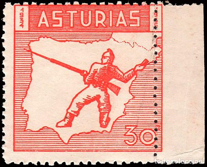 Sellos: Asturias - Guerra Civil - Em. Local Republicano - Allepuz ** 1 - Variedad dentado desplazado