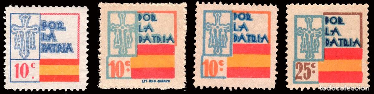 Sellos: Asturias - Guerra Civil - Em. Local Nacional - Allepuz * 2/3+4+10 - Por la Patria