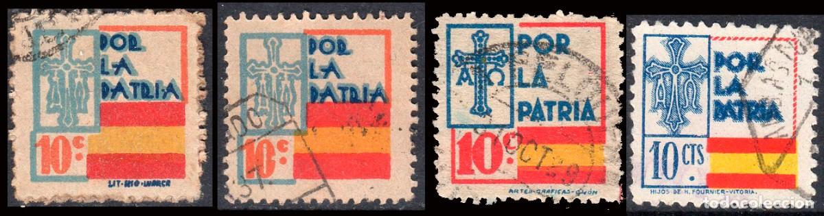 Sellos: Asturias - Guerra Civil - Em. Local Nacional - Allepuz o 2+5+12+13 - Por la Patria
