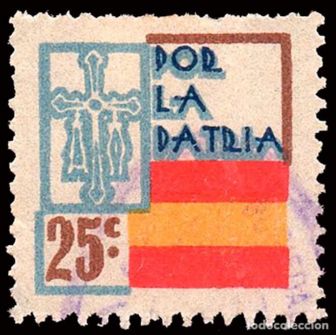 Sellos: Asturias - Guerra Civil - Em. Local Nacional - Allepuz o 3 - &rdquo;25 cts. Por la Patria&rdquo;