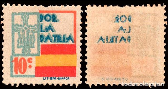 Sellos: Asturias - Guerra Civil - Em. Local Nacional - Allepuz * 4 - &rdquo;10 cts. Por la Patria&rdquo; - Calcado