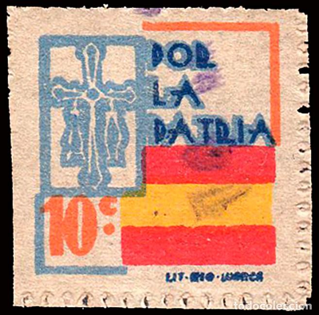 Sellos: Asturias - Guerra Civil - Em. Local Nacional - Allepuz o 4 - &rdquo;10 cts. Por la Patria&rdquo;
