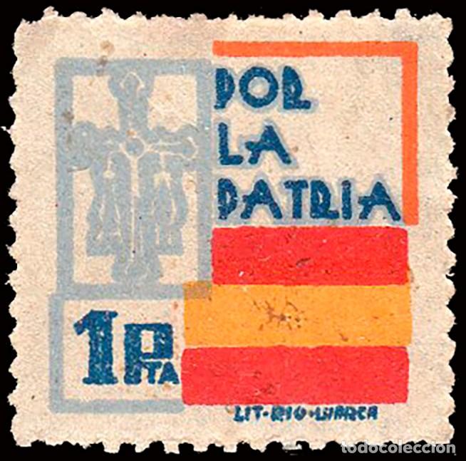 Sellos: Asturias - Guerra Civil - Em. Local Nacional - Allepuz * 9 - &rdquo;1 Pta. Por la Patria&rdquo;