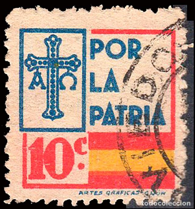 Sellos: Asturias - Guerra Civil - Em. Local Nacional - Allepuz o 12 - &rdquo;10 cts. Por la Patria&rdquo;