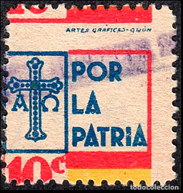 Sellos: Asturias - Guerra Civil - Em. Local Nacional - Allepuz o 12 dha - &rdquo;10 cts. Por la Patria&rdquo;
