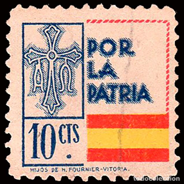 Sellos: Asturias - Guerra Civil - Em. Local Nacional - Allepuz o 13 - &rdquo;10 cts. Por la Patria&rdquo;