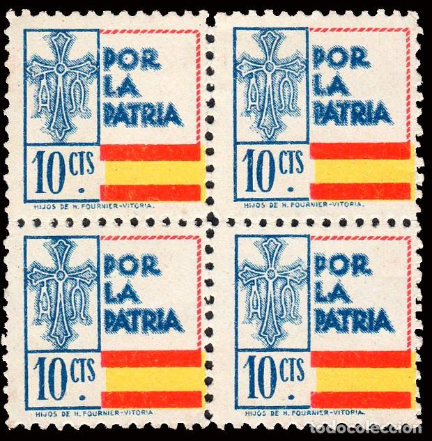 Sellos: Asturias - Guerra Civil - Em. Local Nacional - Allepuz ** 13 Bl. 4 - &rdquo;10 cts. Por la Patria&rdquo;