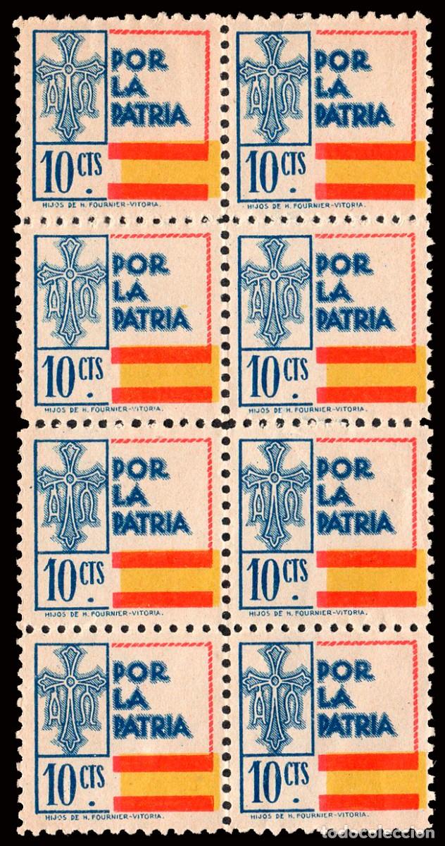 Sellos: Asturias - Guerra Civil - Em. Local Nacional - Allepuz ** 13 Bl. 8 - &rdquo;10 cts. Por la Patria&rdquo;