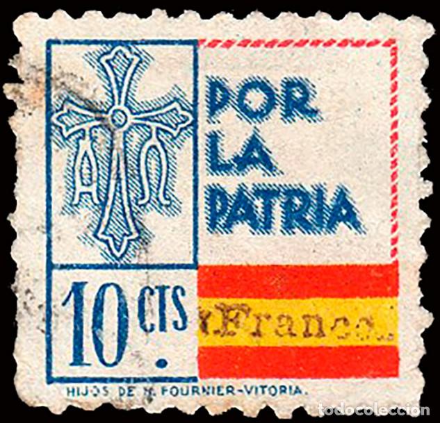 Sellos: Asturias - Guerra Civil - Em. Local Nacional - Allepuz o 13 - &rdquo;10 cts. Por la Patria&rdquo; - Variedad