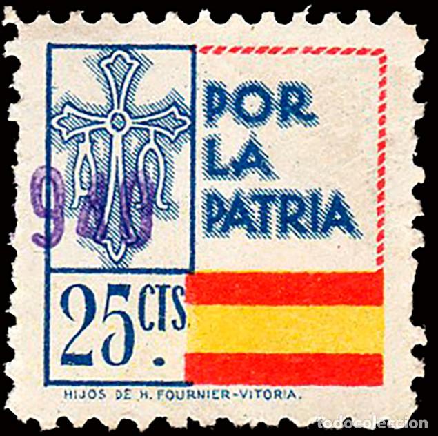 Sellos: Asturias - Guerra Civil - Em. Local Nacional - Allepuz o 14 - &rdquo;25 cts. Por la Patria&rdquo;
