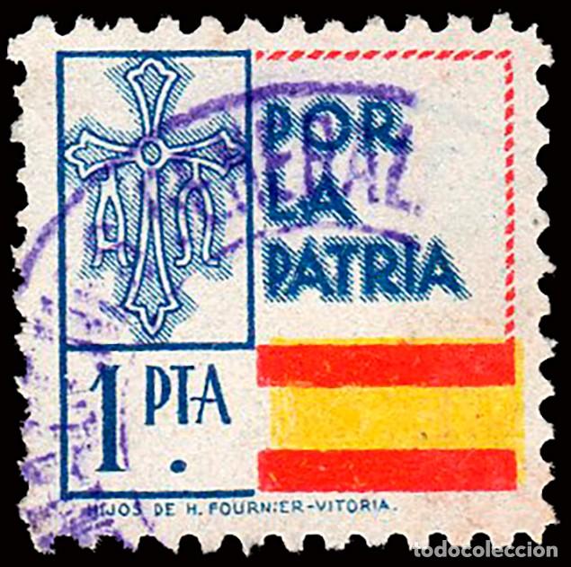Sellos: Asturias - Guerra Civil - Em. Local Nacional - Allepuz o 15 - &rdquo;1 Pta. Por la Patria&rdquo;