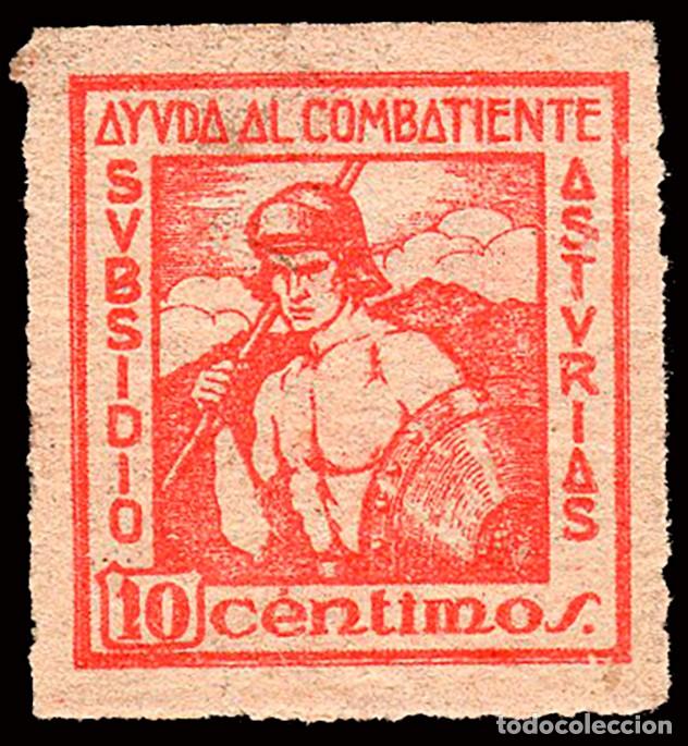 Sellos: Asturias - Guerra Civil - Em. Local Nacional - Allepuz * 26 - &rdquo;10 cts. Subsidio al combatiente&rdquo;