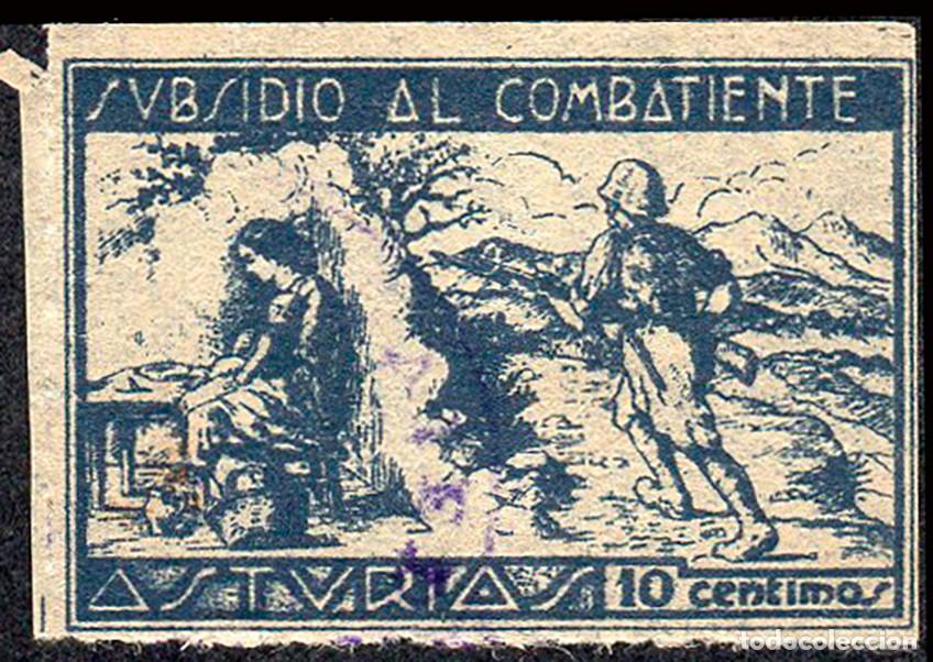 Sellos: Asturias - Guerra Civil - Em. Local Nacional - Allepuz (*) 29 - &rdquo;10 cts. Subsidio al combatiente&rdquo;