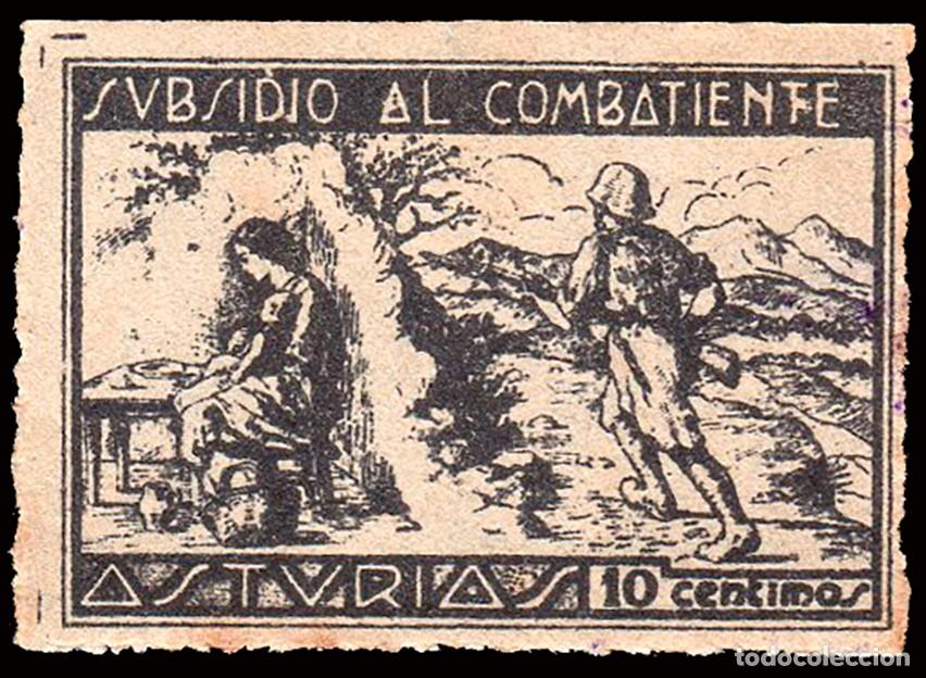 Sellos: Asturias - Guerra Civil - Em. Local Nacional - Allepuz (*) 31 - &rdquo;10 cts. Subsidio al combatiente&rdquo;