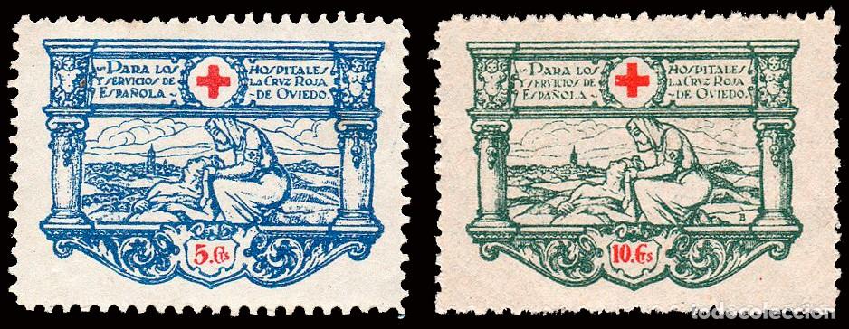 Sellos: Asturias - Guerra Civil - Em. Local Nacional - Oviedo - Allepuz ** 1/2 &rdquo;Para los hospitales...&rdquo;
