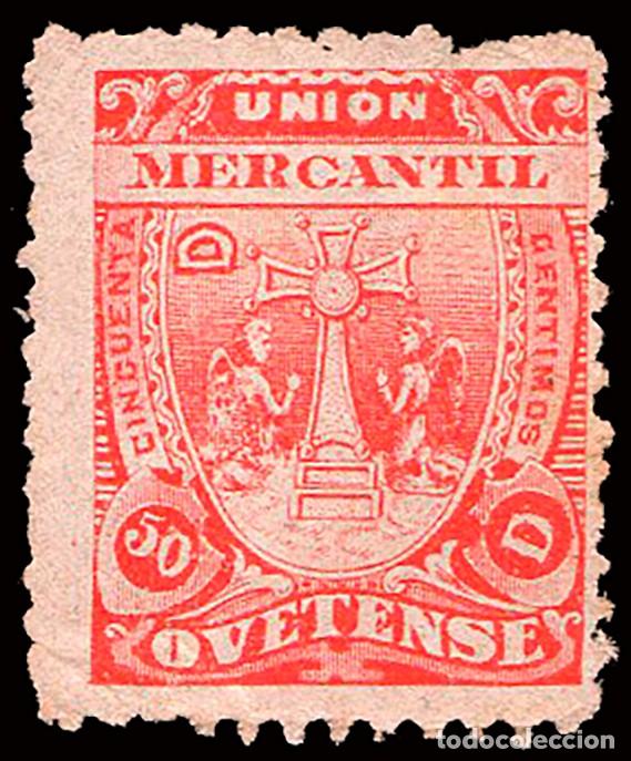 Sellos: Asturias - Guerra Civil - Em. Local Nacional - Oviedo - S/Cat (*) 50 cts. Uni&oacute;n Mercantil...