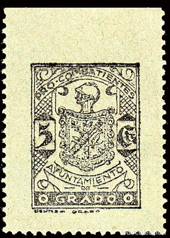 Sellos: Asturias - Guerra Civil - Em. Local Nacional - Grado - Allepuz ** 2 - &rdquo;5 cts. Pro combatientes&rdquo;
