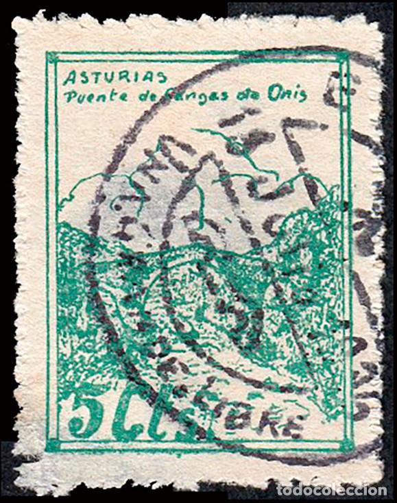 Sellos: Asturias - Guerra Civil - Em. Local Nacional - Puente de Cangas de On&iacute;s - S/Cat o 5 cts. verde