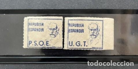 Sellos: GUERRA CIVIL , REP&Uacute;BLICA ESPA&Ntilde;OLA Rarisima TIRA DE 4 UGT PSOE. EDIFIL 706 / 1390
