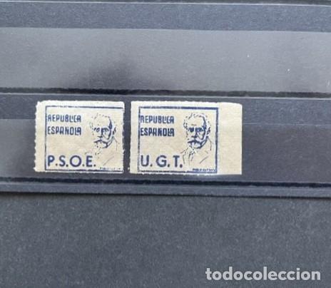 Sellos: GUERRA CIVIL , REP&Uacute;BLICA ESPA&Ntilde;OLA Rarisima TIRA DE 4 UGT PSOE. EDIFIL 706 / 1390