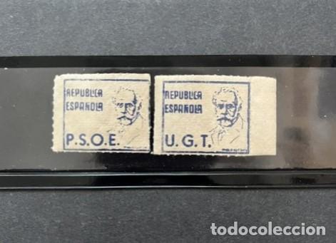 Sellos: GUERRA CIVIL , REP&Uacute;BLICA ESPA&Ntilde;OLA Rarisima TIRA DE 4 UGT PSOE. EDIFIL 706 / 1390