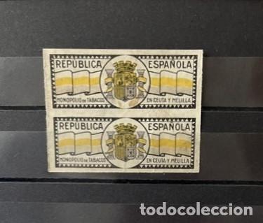 Sellos: Republica Espa&ntilde;ola Etiqueta.Monopolio tabaco en Ceuta y Melilla