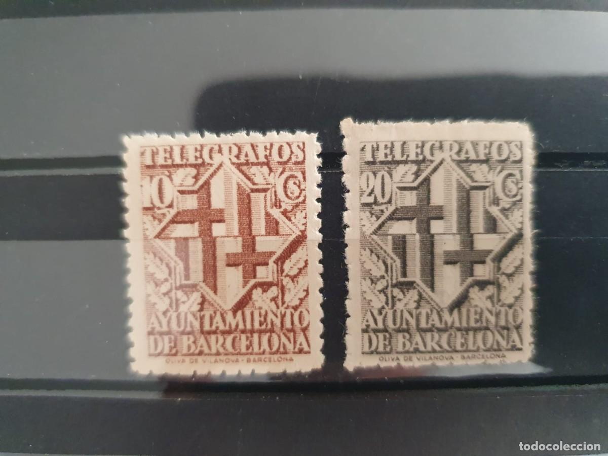 Sellos: BARCELONA TELEGRAFOS EDIFIL 13 ** + 14 ** ESCUDO 1941