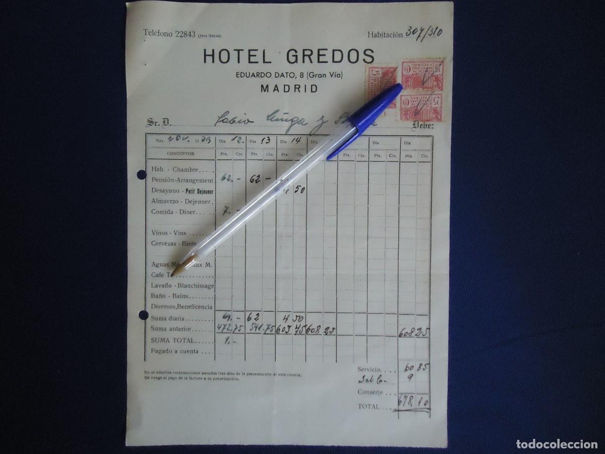 Sellos: hotel gredos eduardo dato gran via madrid 1939 turismo espa&ntilde;a sello fiscal madrile&ntilde;o guerra civil
