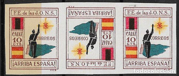 Sellos: SELLOS LOCALES, GUERRA CIVIL, C&aacute;diz, FESOFI n&ordm; 106 pc * * tira de tres