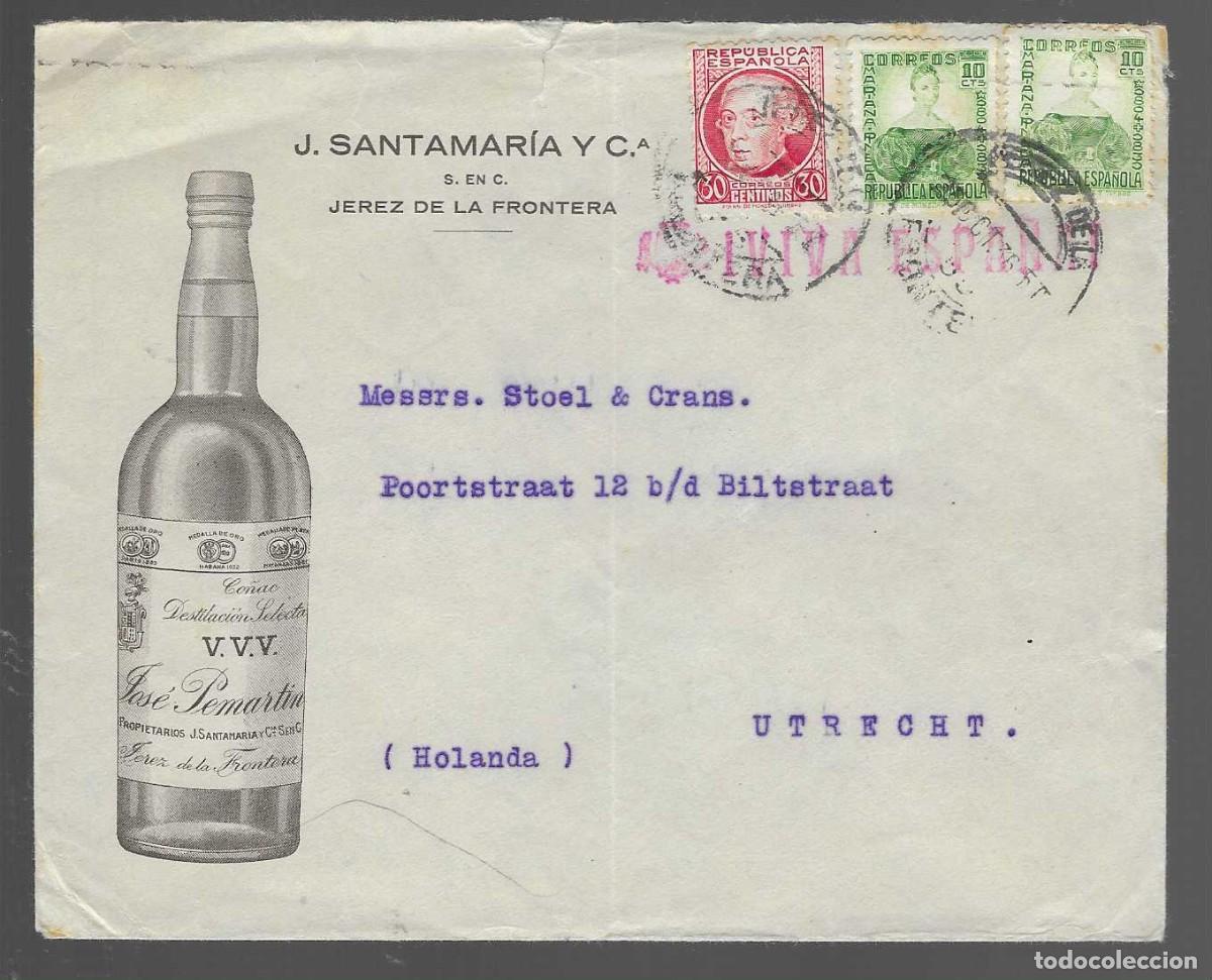 Sellos: CARTA COMERCIAL, CIRCULADA DE JEREZ -CADIZ- A HOLANDA-VER REVERSO---VER FOTOS