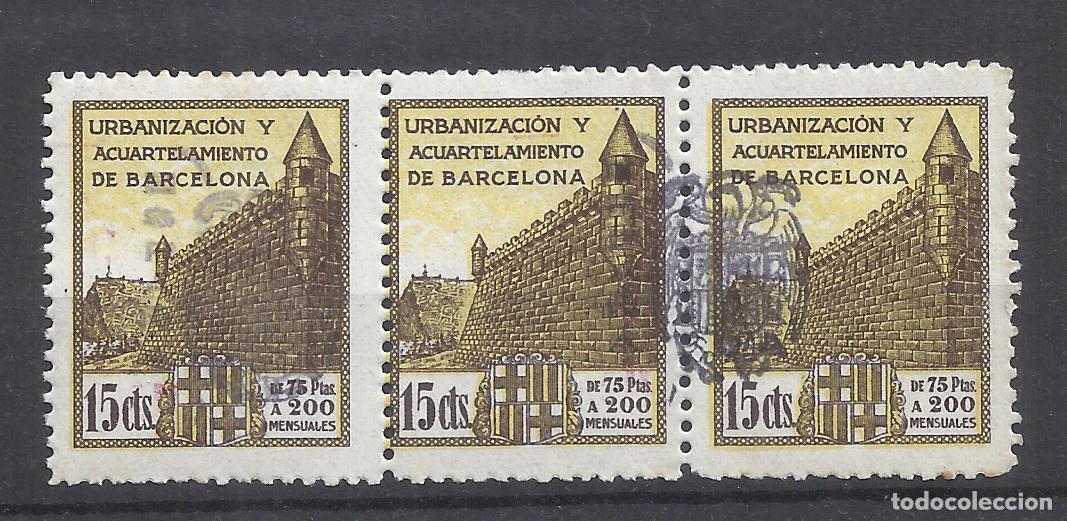 Sellos: TRIO URBANIZACION Y ACUARTELAMIENTO DE BARCELONA 15 CTS NUEVO** CON SOBRECARGA FRANQUISTA
