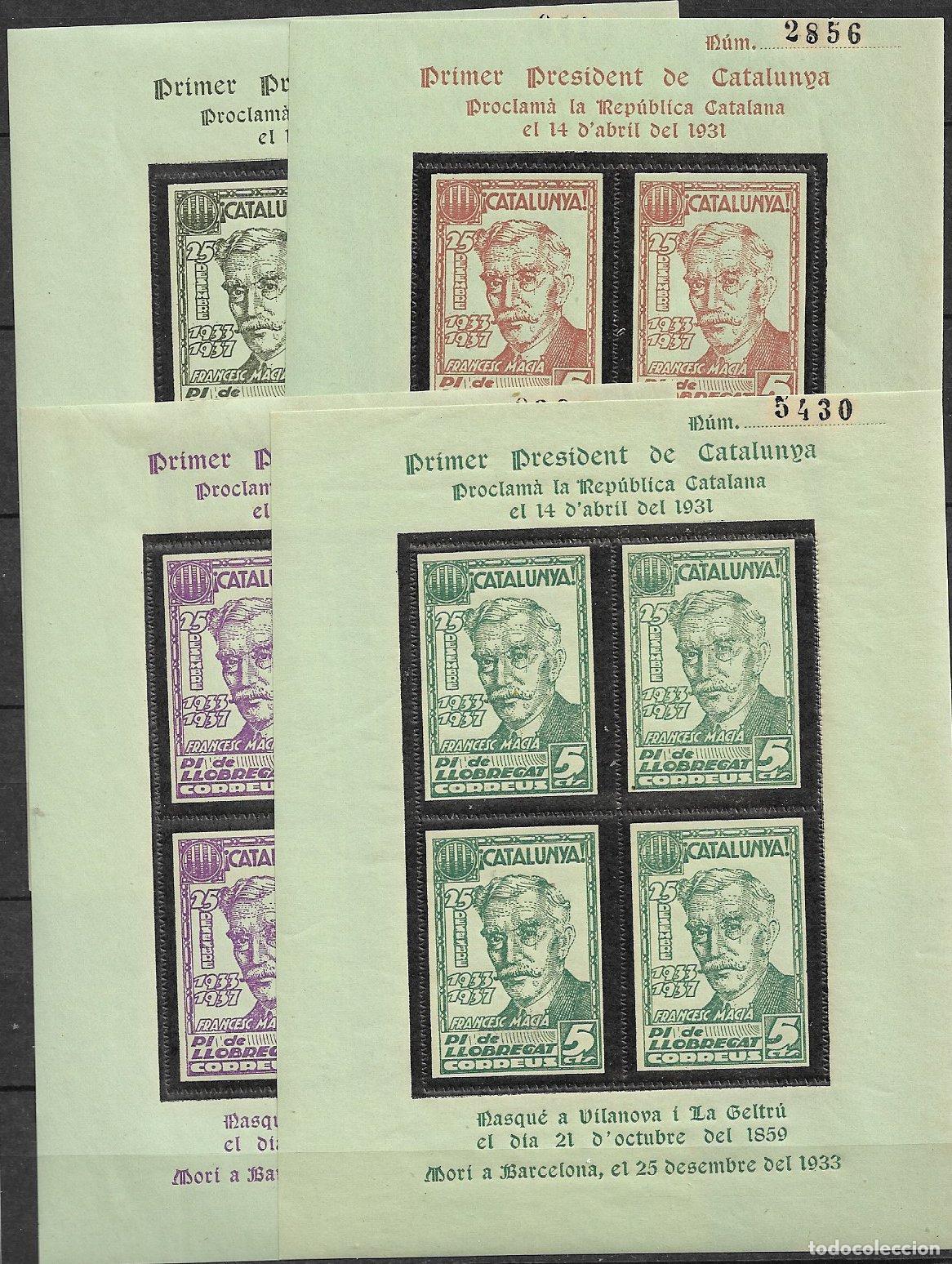 Sellos: SELLO LOCAL, Guerra Civil, PI DE LLOBREGAT, Barcelona, FESOFI n&ordm; 13 a 16 * *