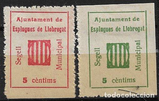Sellos: SELLO LOCAL, Guerra Civil, ESPLUGAS DE LLOBREGAT, Barcelona, FESOFI n&ordm; 8 y 9 *