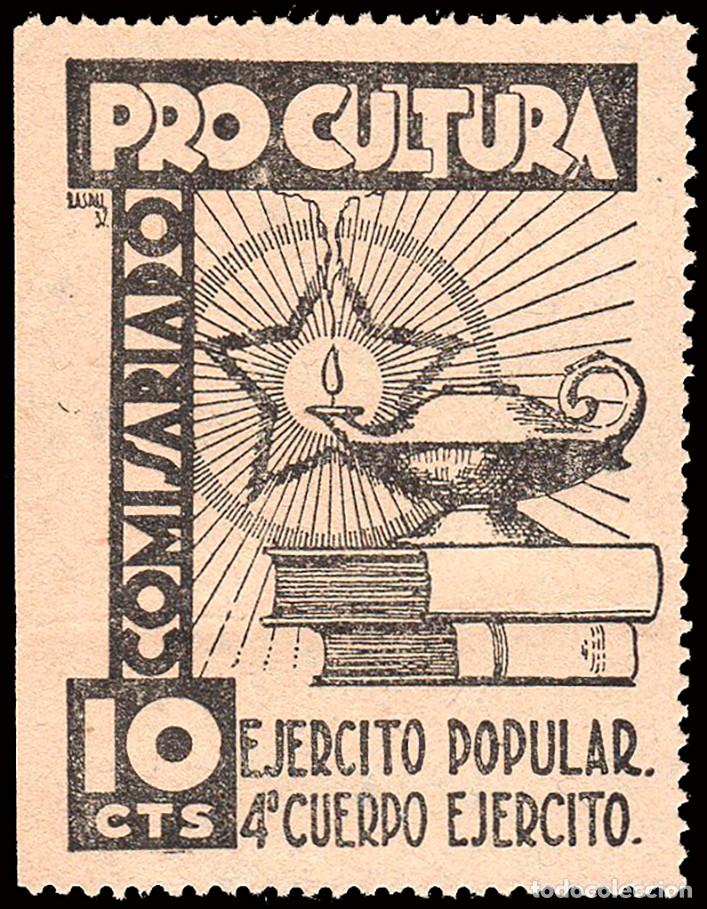 Sellos: Espa&ntilde;a - Guerra Civil - Vi&ntilde;etas Pol&iacute;ticas - Allepuz * 113 - &rdquo;10 cts. Pro Cultura - Comisariado...&rdquo;