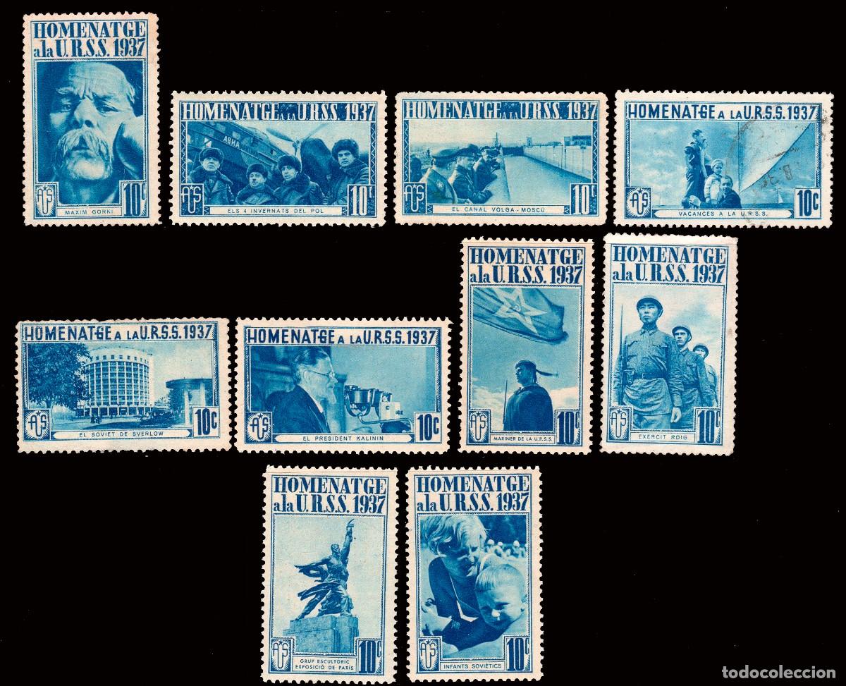 Sellos: Espa&ntilde;a - Guerra Civil - Vi&ntilde;etas Pol&iacute;ticas - Allepuz * 127+.. - 10 valores color azul &rdquo;Homenatge...&rdquo;