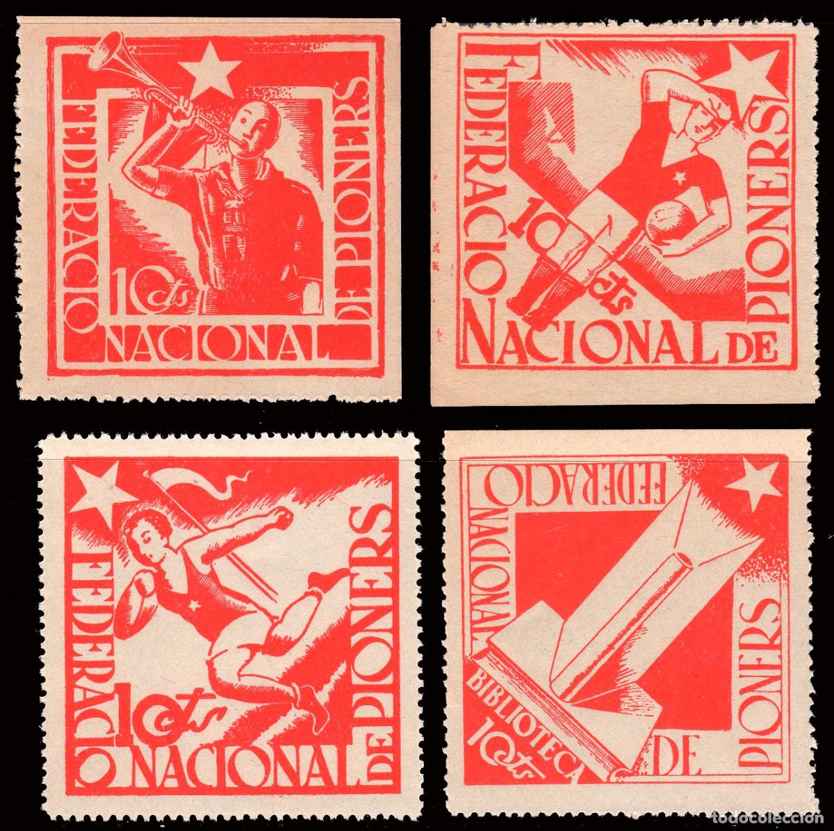 Sellos: Espa&ntilde;a - Guerra Civil - Vi&ntilde;etas Pol&iacute;ticas - Allepuz ** 569/72 - Pioneros
