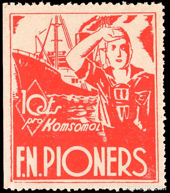 Sellos: Espa&ntilde;a - Guerra Civil - Vi&ntilde;etas Pol&iacute;ticas - Allepuz * 604 - &rdquo;10 cts. Pioners&rdquo;
