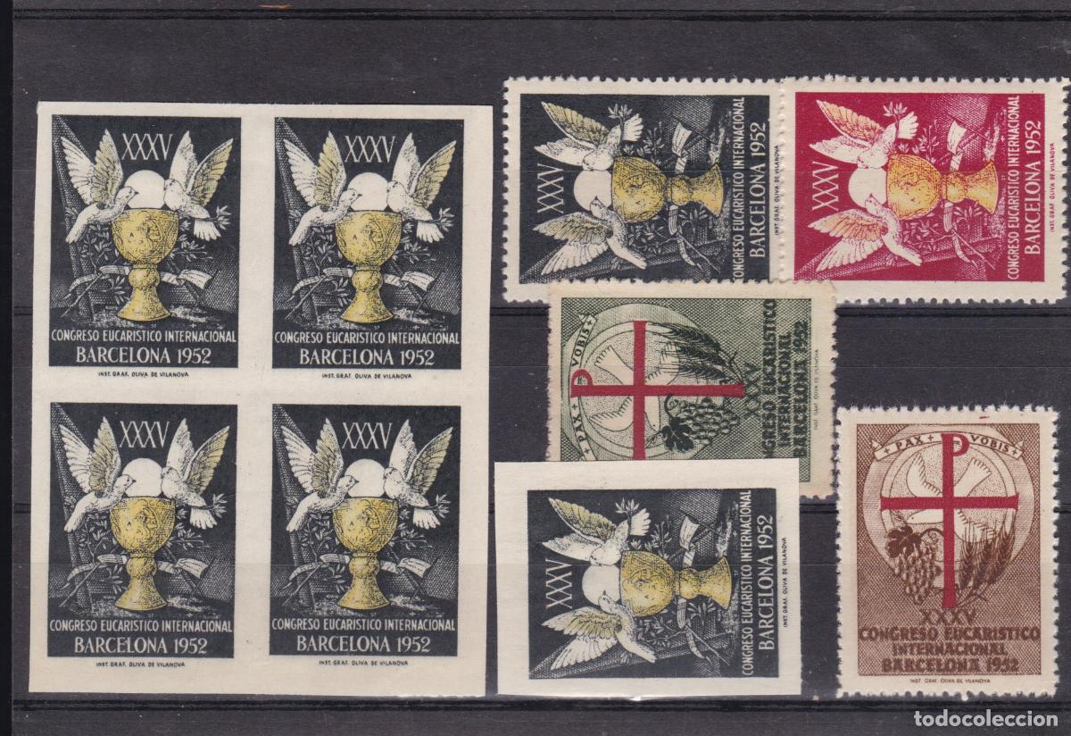 Sellos: FC4-104-Lote VI&Ntilde;ETAS Congreso Eucar&iacute;stico Barcelona 1952. Nuevas, Dentadas y Sin Dentar