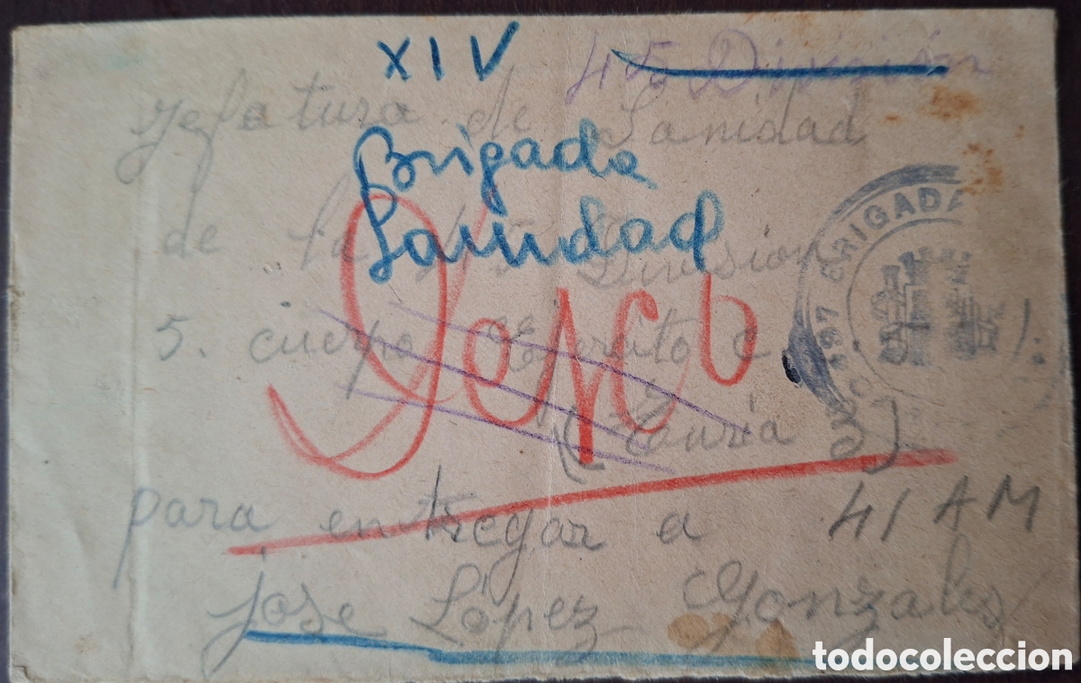Sellos: Guerra civil carta XIV brigadas sanidad turia brigadas internacionales EC N3 1938