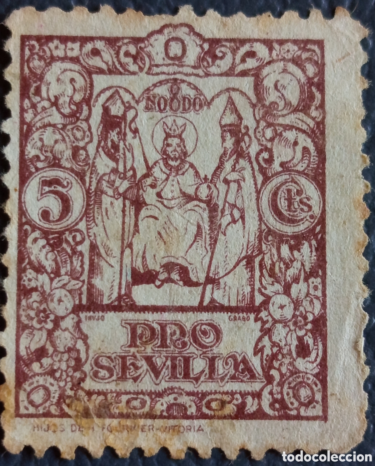 Sellos: Sello Espa&ntilde;a Guerra Civil 1936 Pro Sevilla San Fernando 5c Marron Ed#20 Usado