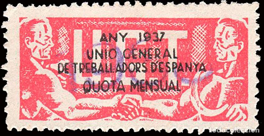 Sellos: Espa&ntilde;a - Guerra Civil - Vi&ntilde;etas Pol&iacute;ticas - Allepuz (*) 759 - Uni&oacute; General de Trebaladores.. Quota