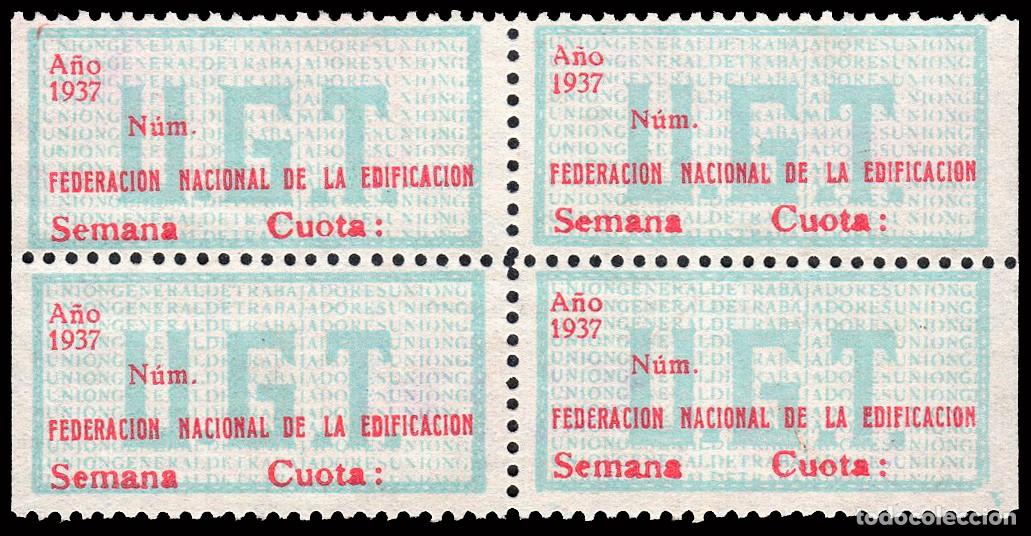 Sellos: Espa&ntilde;a - Guerra Civil - Vi&ntilde;etas Pol&iacute;ticas - Allepuz ** 842 Bl. 4 - &rdquo;Federaci&oacute;n Nacional de..&rdquo;